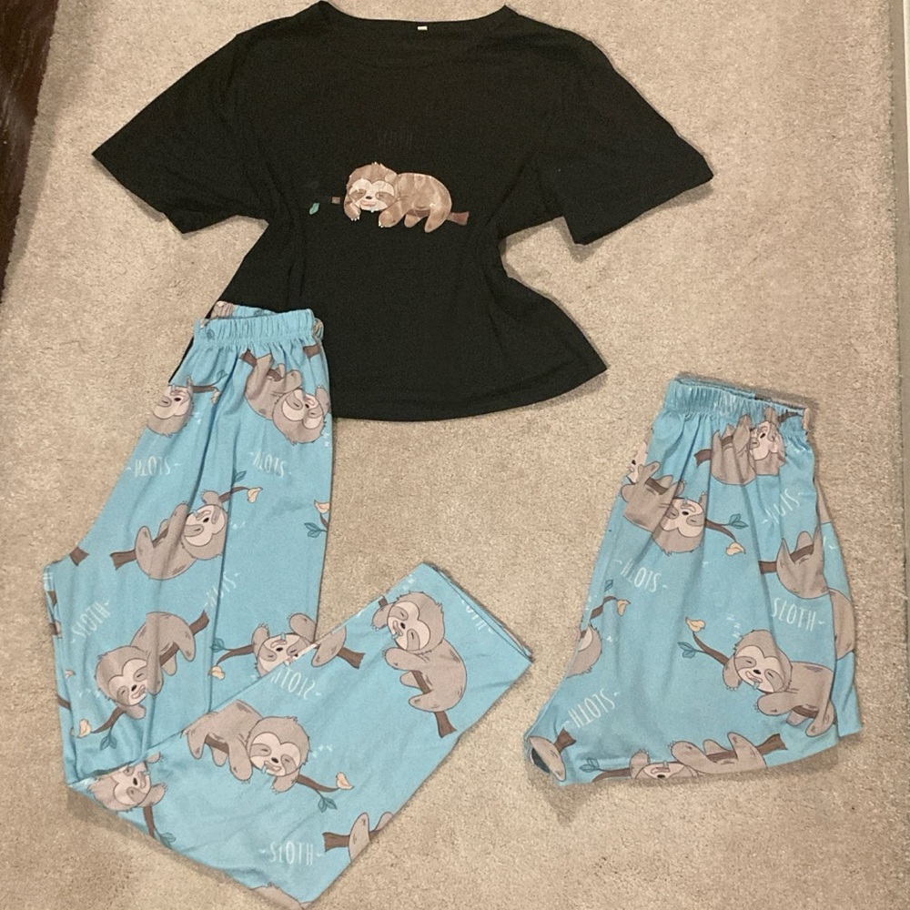 Cute black and blue sloth pajama set